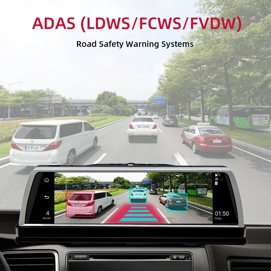 WHEXUNE 4 Channel Android 5.1 WIFI Car DVR Camera 4G 10" IPS ADAS GPS Navigation Dash Cam FHD 1080P Video Recorder