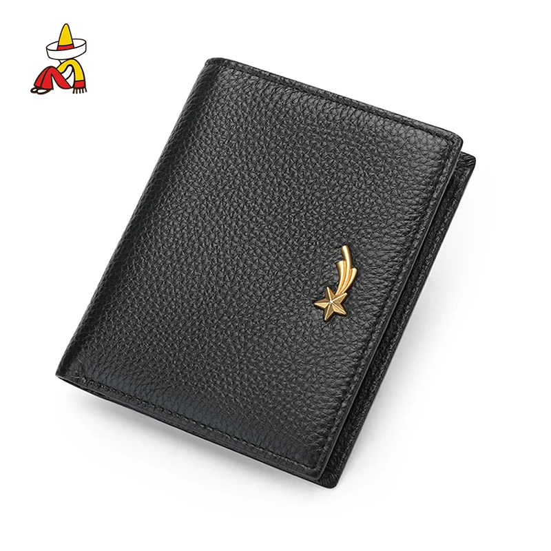 

Mexican Genuine Leather Wallet Short Women Wallets Zipper Fashion Panelled Wallets Trendy Coin Purse Card Holder Leather
