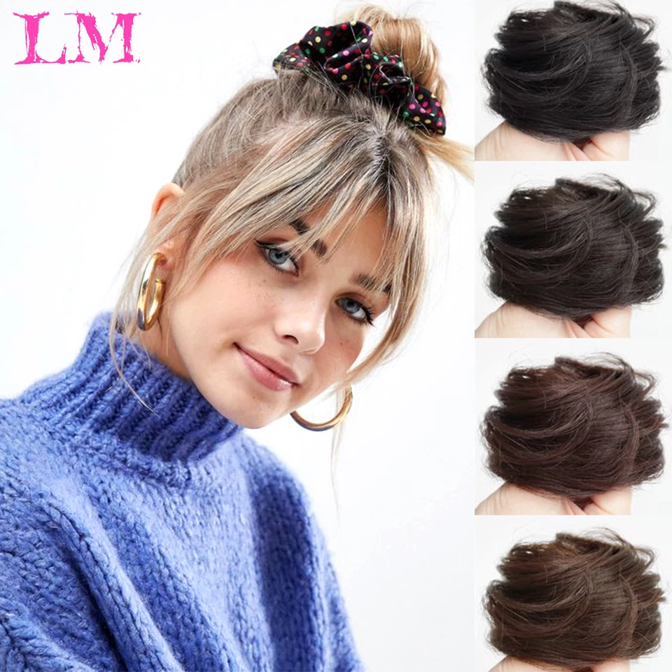 Кудрявый шиньон для волос LM с резинкой коричневые серые синтетические волосы