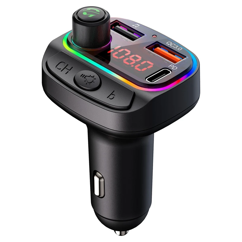 

NEW-Bluetooth FM Transmitter for Car QC3.0 PD 18W Quick Charger 7 Color Backlit Car Radio Bluetoothadapter MP3 Music Player