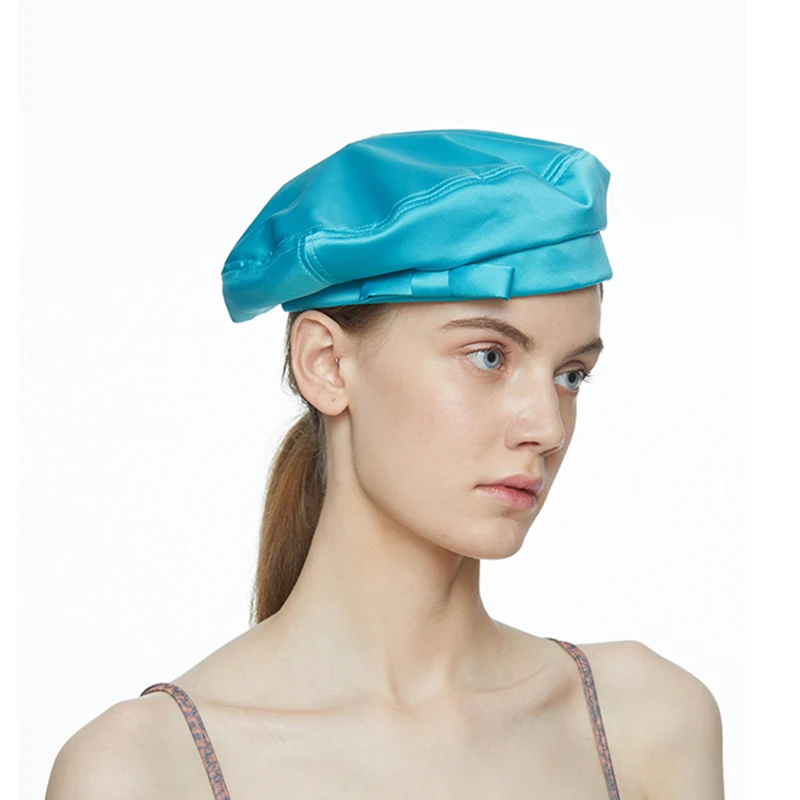 

Womens Ribbon Bows Beret Hat Luster Satin Hats Beanie Cap Stylish Female Daily Artist/Painter Hats Fashion Polyester For Women