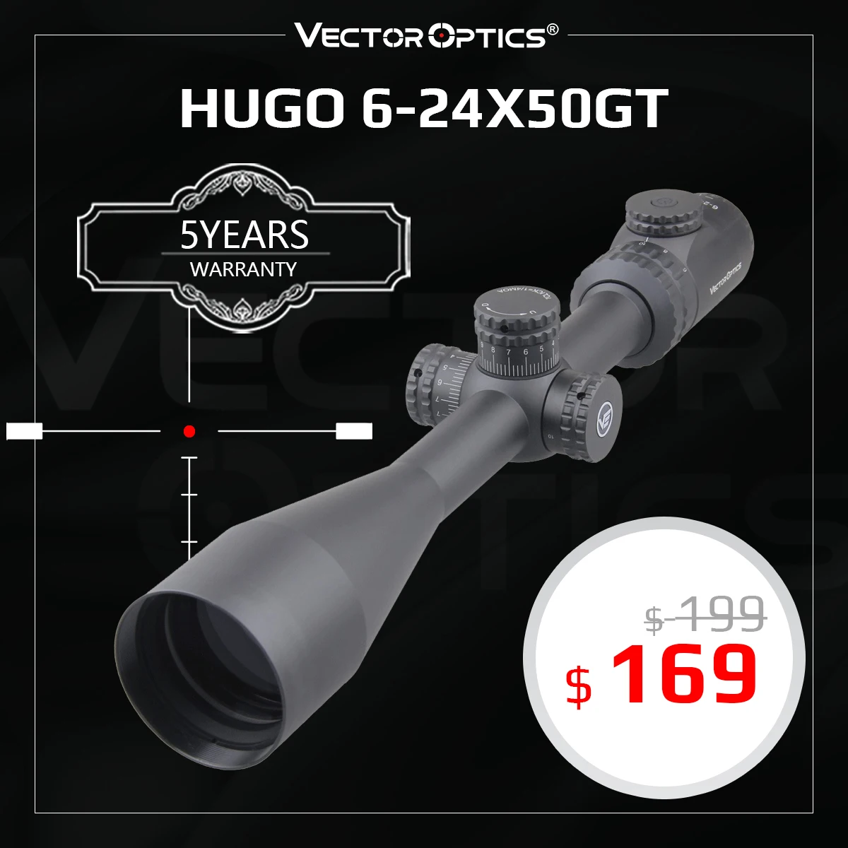 Векторная оптика Hugo 6 24x50 GT 1 дюймов прицел охотничьих винтовок мин 10Y подсветкой