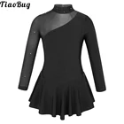 Детское платье-купальник TiaoBug с длинными рукавами, ложным воротником и вырезами из тюля