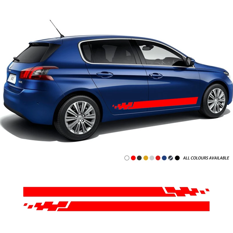 

2Pcs Car Stickers Body Door Side Long Stripes Sport Stylish Vinyl Film Decals For Peugeot 308 CC GTI SW Car Accessories