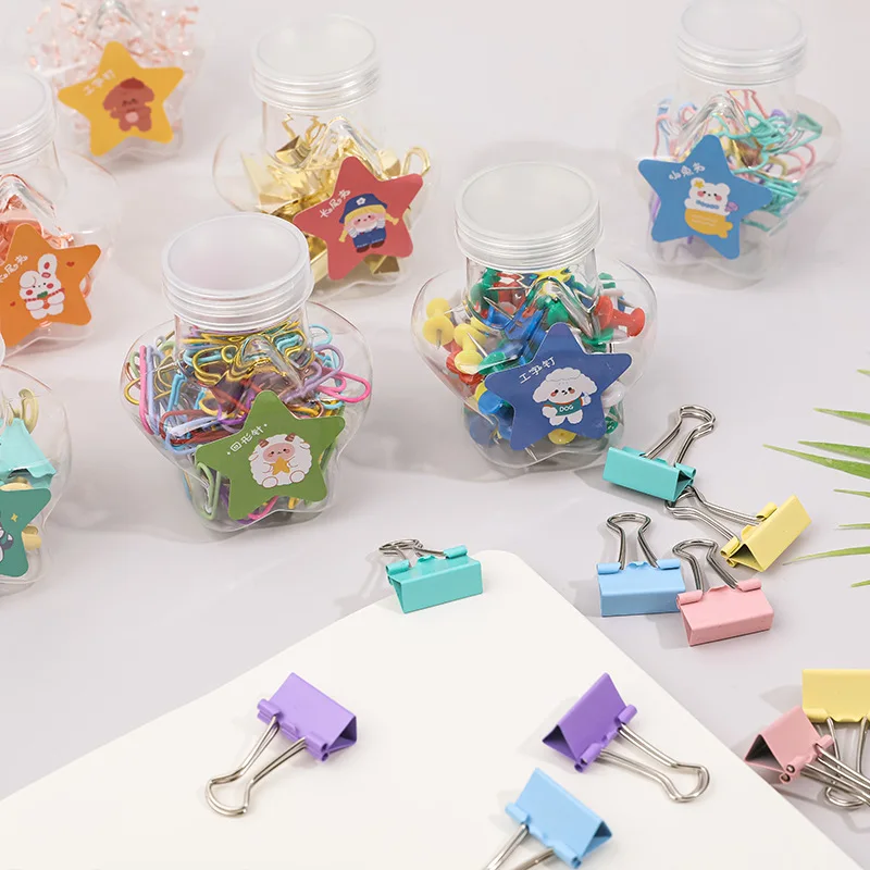 

Stationery Push Pins Letter Book Paper Clip Clamp Box of School Office Supplies Colored Metal Binder Clips