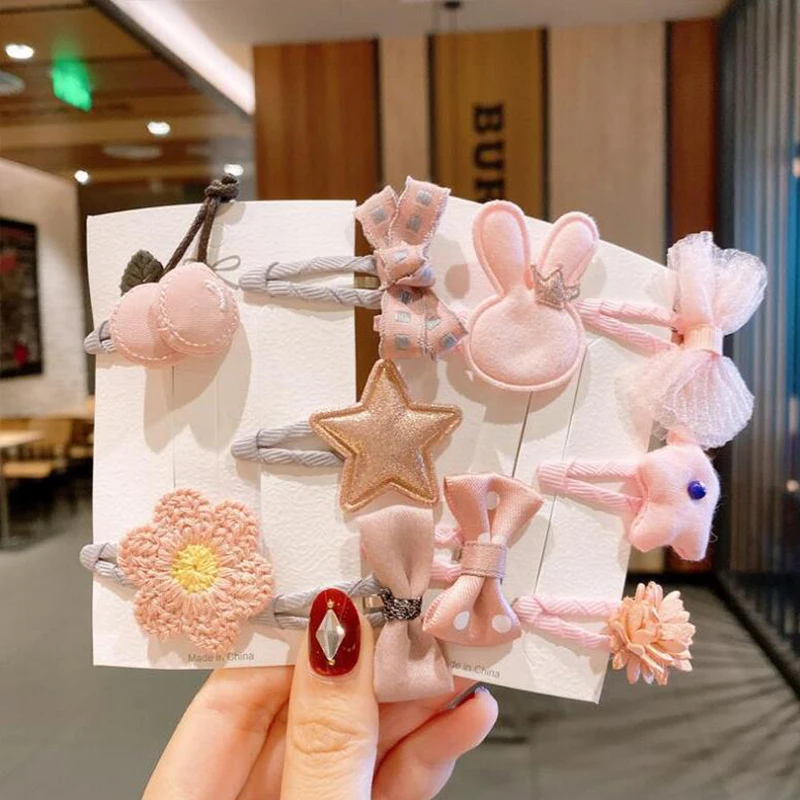 

Симпатичные боковые заколки для волос 5 шт./компл. трикотажные Детские аксессуары для волос с рисунками из мультфильмов для маленьких девоч...