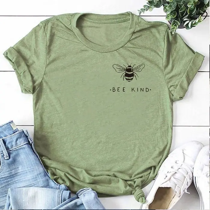 

Women Bee Kind Harmonious Slogan Floral Ladies Funny Casual Aesthetic Tee Hipster Summer Letter Short Sleeve Top T-Shirt