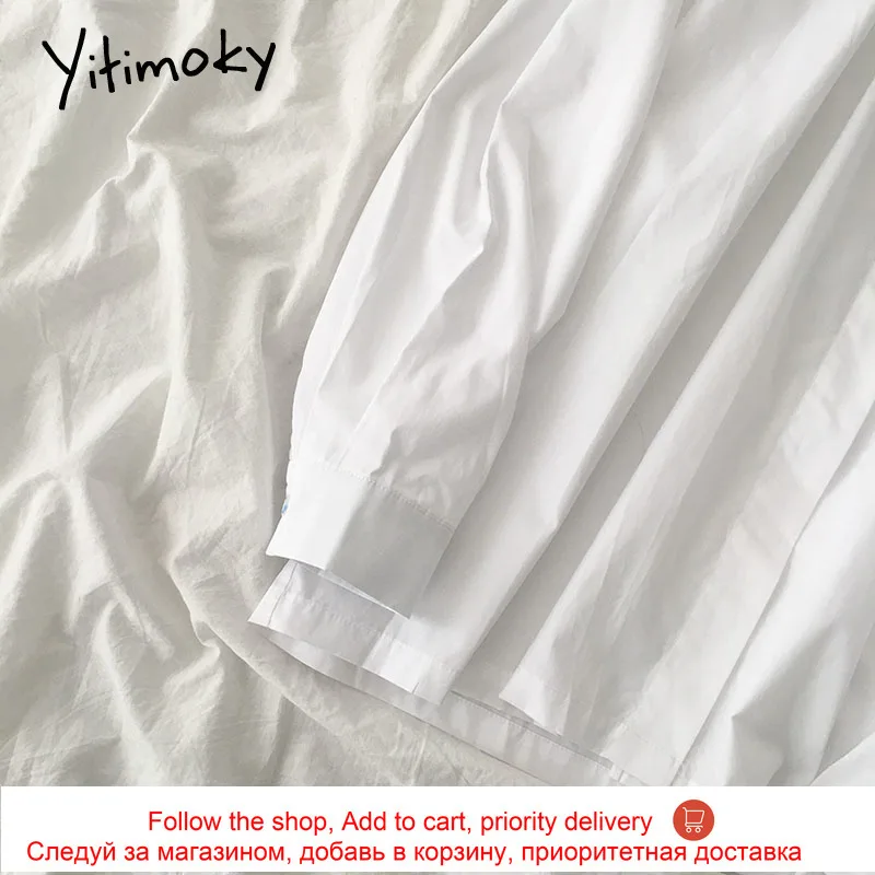

Yitimoky Button Up Blouse Women Long Sleeve White Shirts Turn-down Collar Tops 2021 Spring Casual Minimalist Style Fashion New