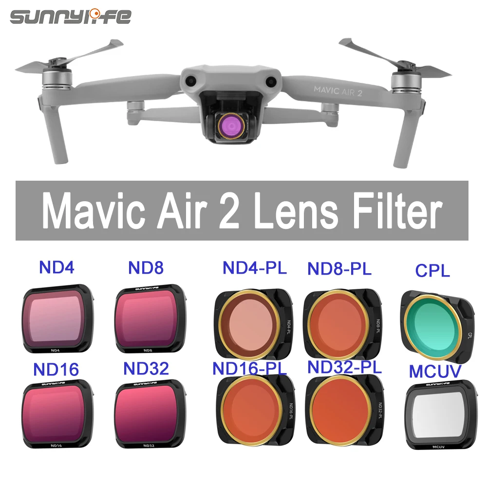 Фильтр для объектива Sunnylife Mavic Air 2 Регулируемый MCUV CPL ND/PL DJI ND16 ND32 и фильтр с