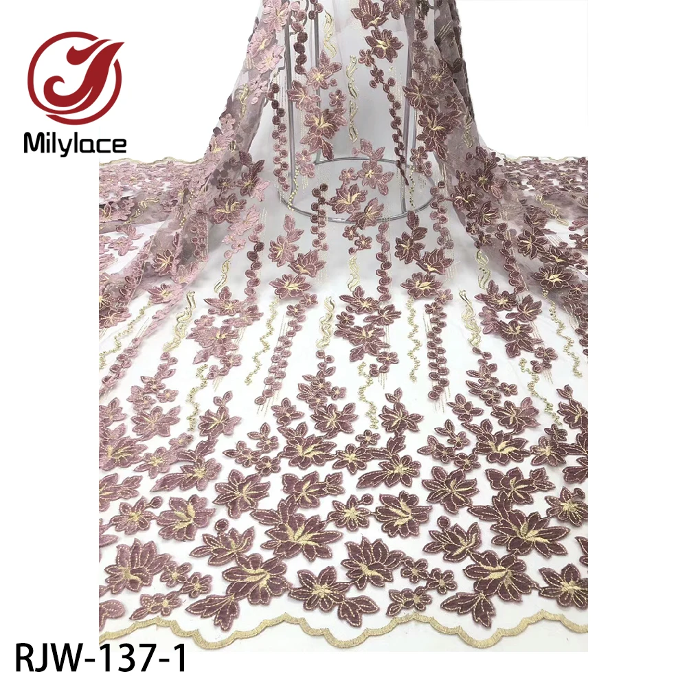 

Milylace Latest African Velvet Lace Embroidery Fabrics High Quality Embroidery French Tulle Lace for Evening Dress RJW-137