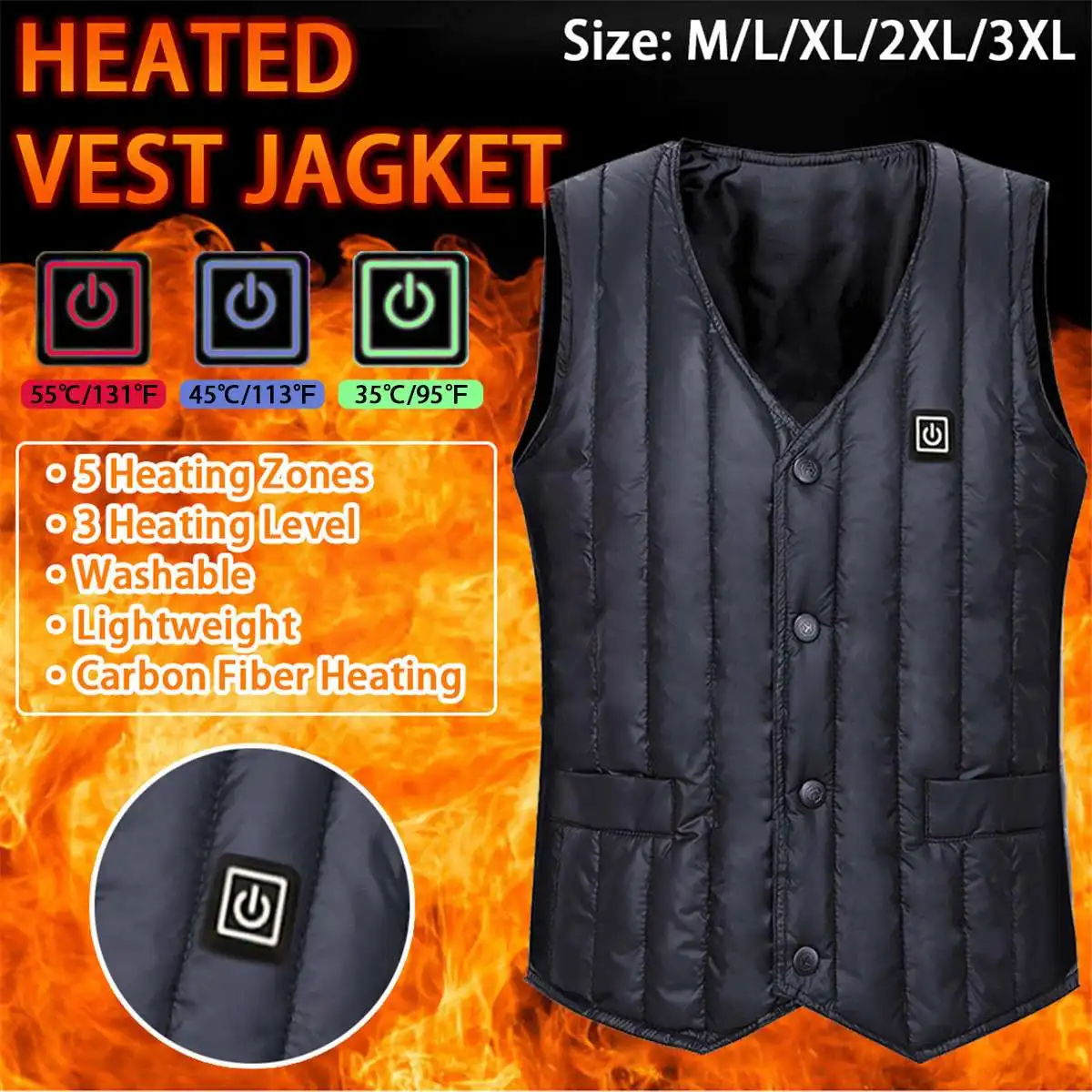 

2022 Heated Vest Jacket USB Men Winter Electrical Heated Sleevless Jacket Outdoor Fishing Hunting Winter Thermal Hiking Vest