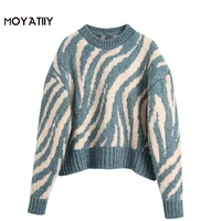 moyatiiy women fashion 2021 animal print loose crop knit sweater vintage winter autumn thick pullover sweaters female tops