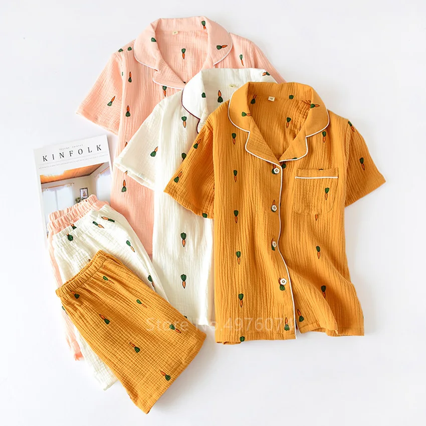 Комплект пижамный женский в японском стиле удобная летняя хлопковая рубашка из