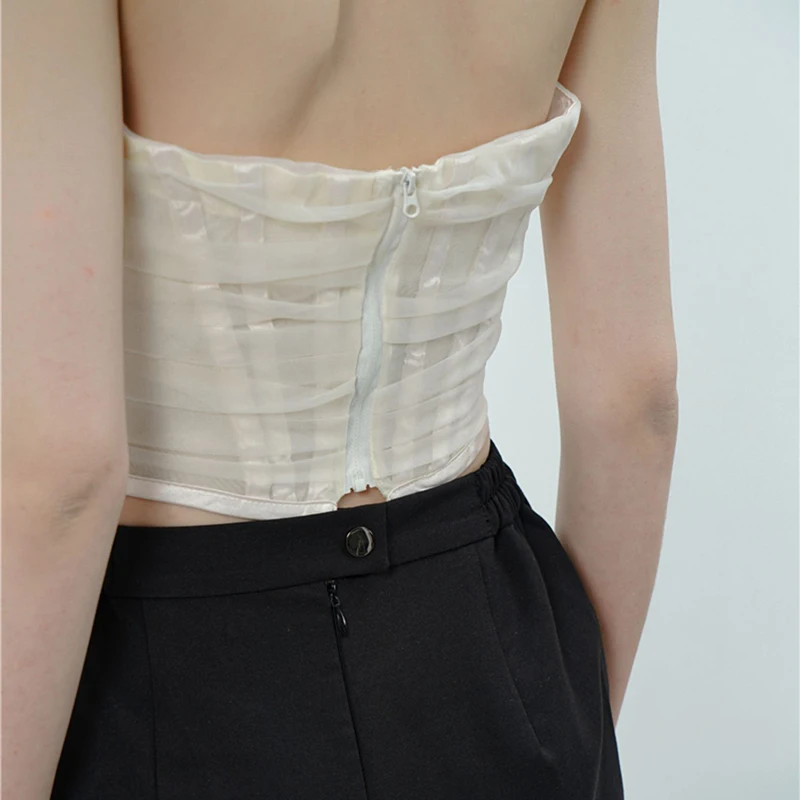 

TWOTWINSTYLE Sexy Slim Vest For Women Strapless Sleeveless Patchwork Hit Color Short Tops Female Fashion New Clothing Summer