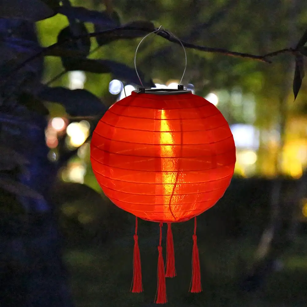 

12inch LED Solar Lanterns Solid Color Festival Light Waterproof Hanging Global Lamp Chandelier with Tassel Landscape Lighting