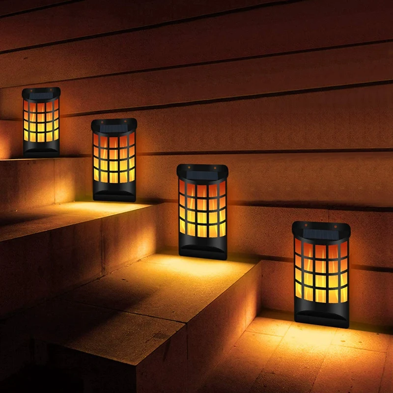 

Flame Lights, Solar Power Waterproof Flickering Flame Wall Lights with Dark Sensor Auto On/Off 66 LED Lights Lattice Design for