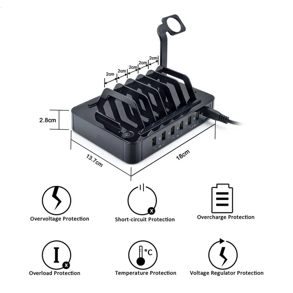 Большое Подарочное многопортовое быстрое зарядное устройство USB для телефона 6 портовая док станция