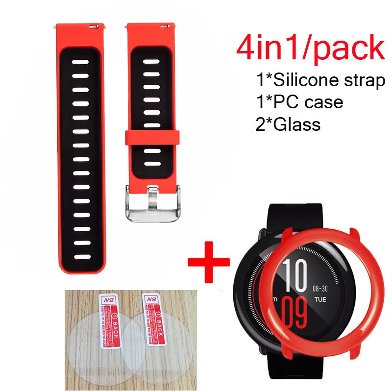 red black-red 4в1 силиконовый ремешок для часов Huami Amazfit Pace ремешок спортивный ремешок для наручных часов защитный браслет чехол стекло Защита экрана - Цвет: red black-red