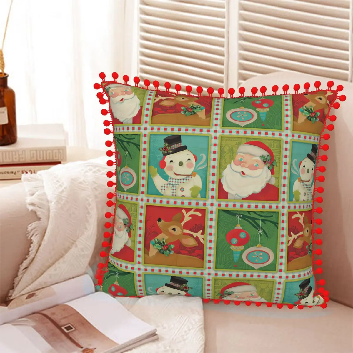 

Рождественская плюшевая наволочка в стиле ретро для подушки, диванные подушки, Наволочки, подушки