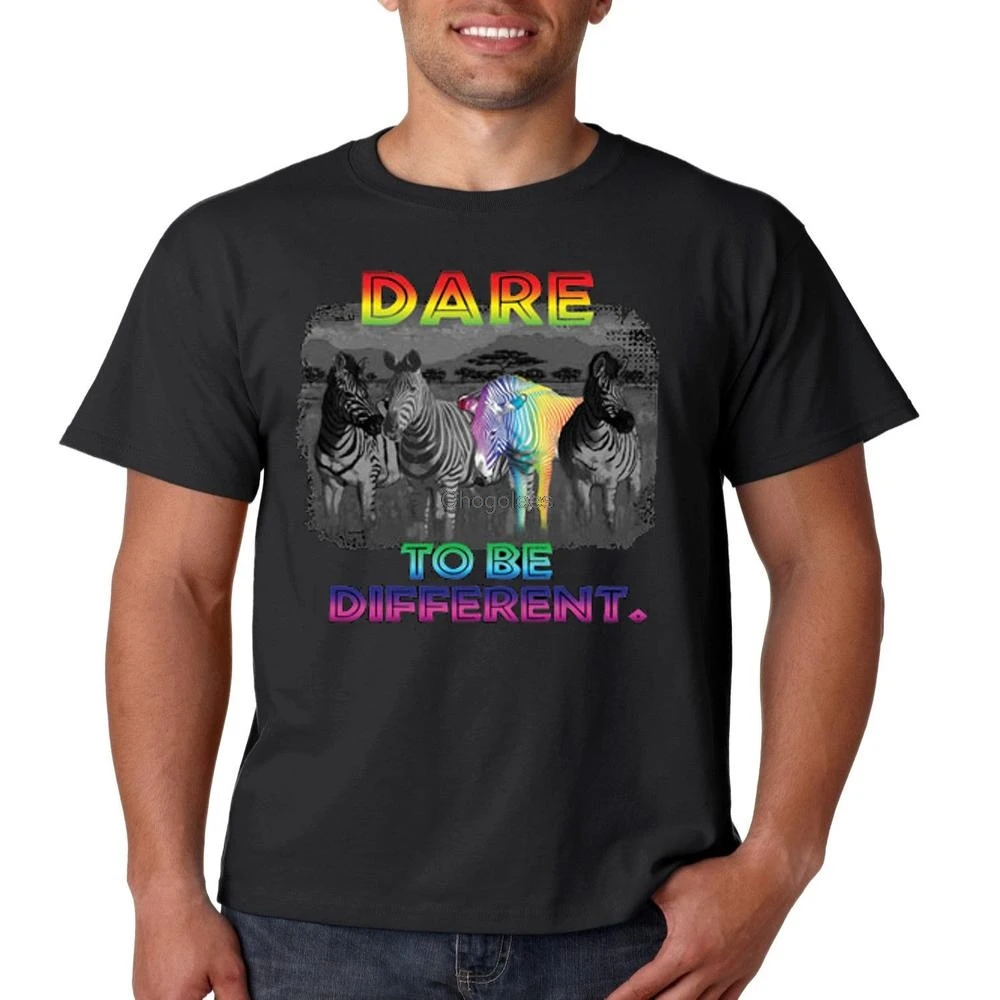 Cool Mens T Shirt Dare To Be Different Neon Zebra Rainbow