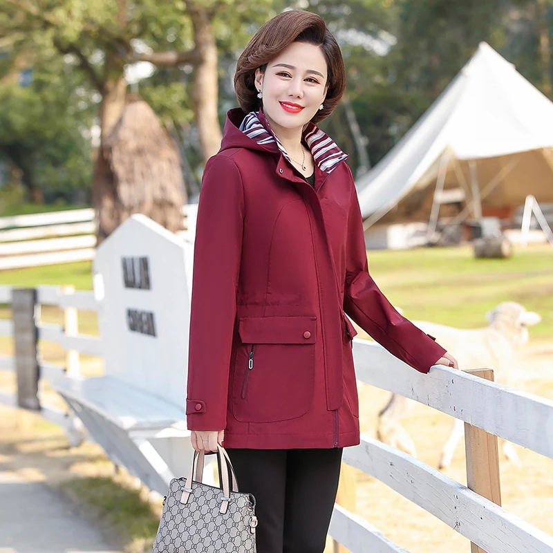 

2020 New Spring Autumn Trench Coat Women Korean Fashion Loose Ladies Casual Windbreaker Hooded Coat Middle-Aged Women's Tops