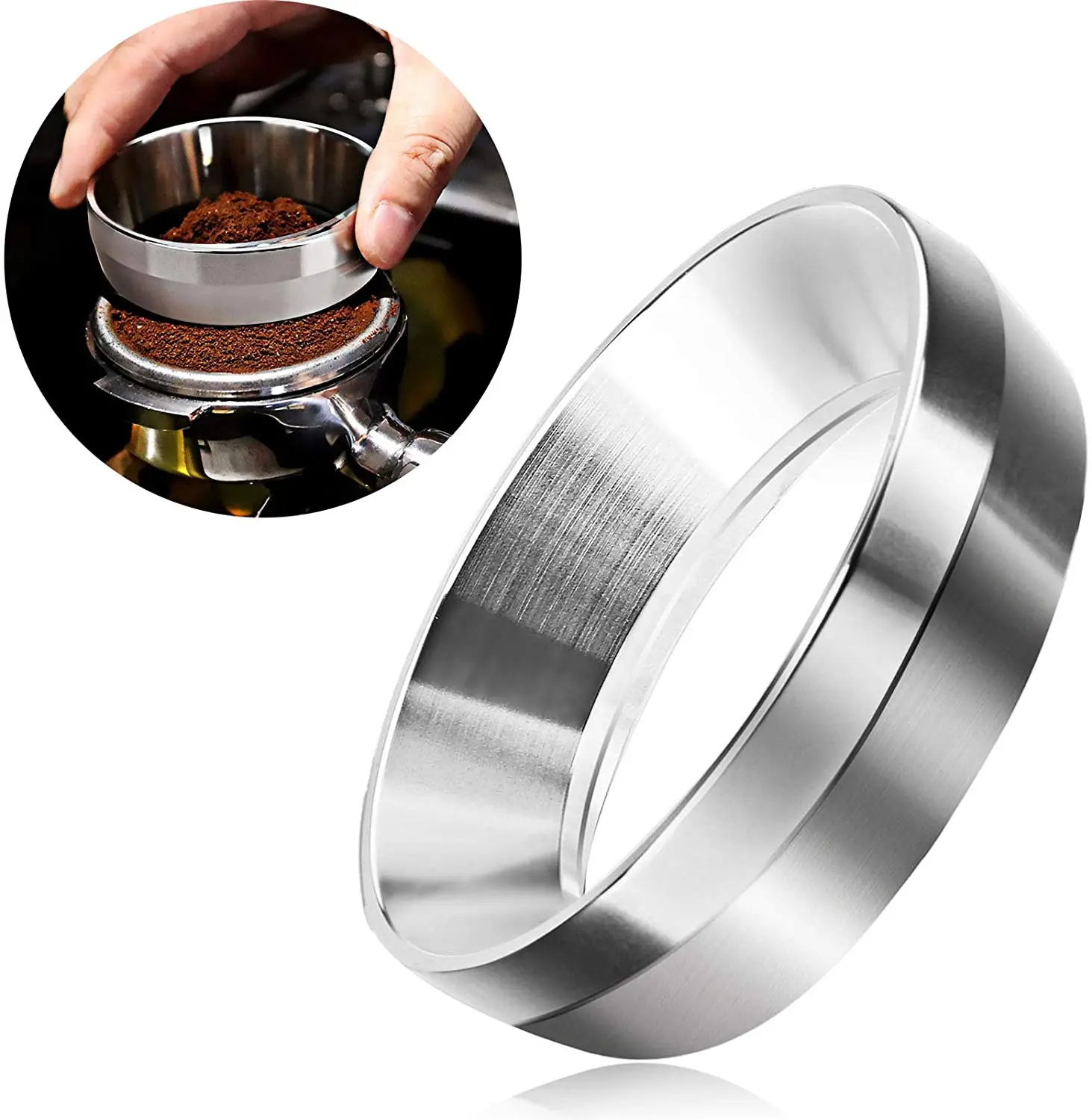 

58MM Coffee Dosing Funnel Anti Falling Powder Distributor Device Fixed Ring Kitchen Bar Supplies for Coffeeware