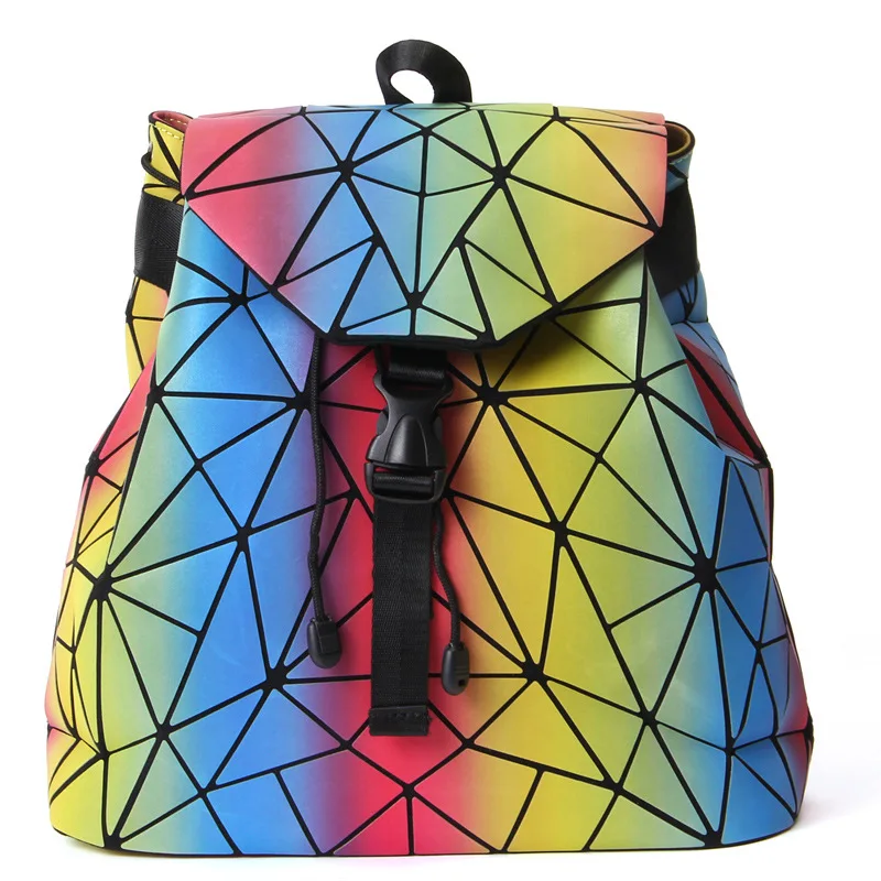 

2022 New Rainbow Night Luminous Geometric Drawstring Sports Backpack Hot Foldable Color Changing Laptop Bag Holographic Backpack