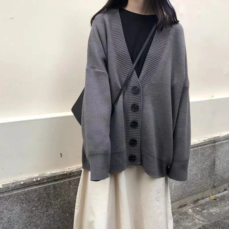 

2021Cardigans Women Spring Solid Single Breasted Simple Girls Sweaters Korean Style Fashion Casual Loose Jumpers Knitting Preppy