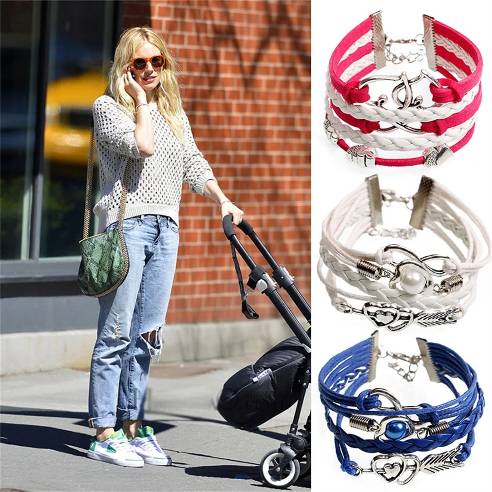 Винтажные мужские и женские браслеты-шармы из искусственной кожи модная