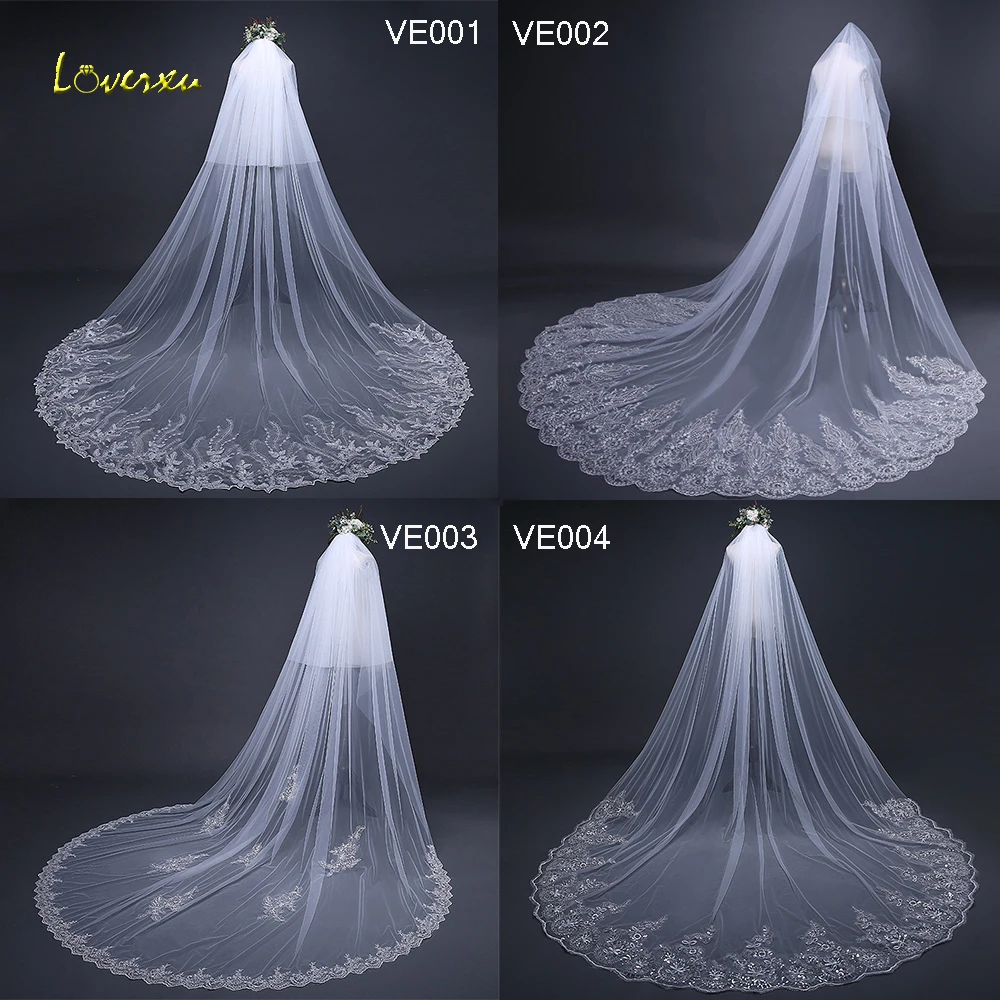 Loverxu аппликация свадьба в часовне вуаль белые слоновая кость Длинные Свадебные