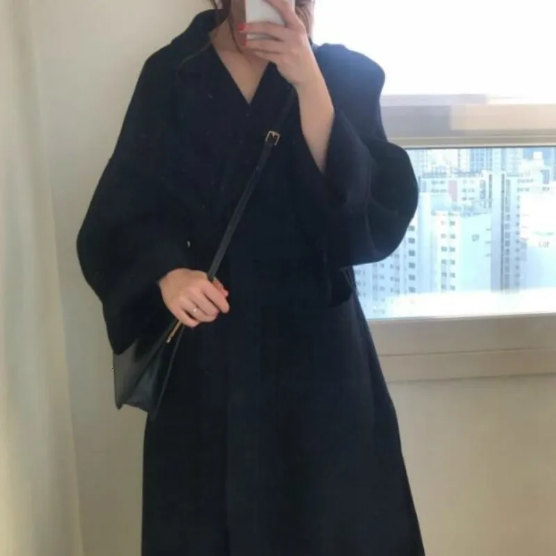

Winter Women Elegant Cashmere Overcoat Long Bandage Woolen Coat Cardigan Loose Plus Size Abrigos Mujer Manteau Femme Hiver