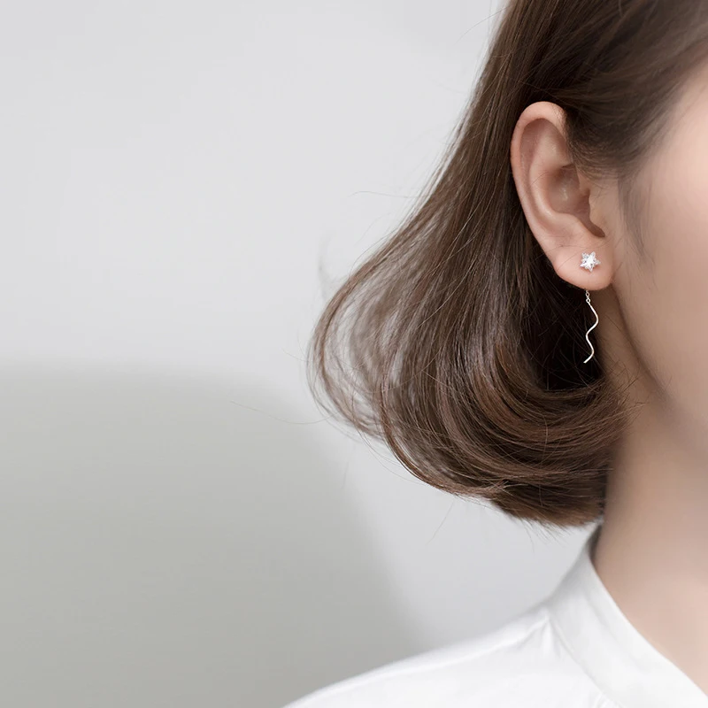 Colusiwei Ослепительная звезда серьги с длинными цепочками для женщин прозрачный CZ