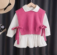 korean fashion 2022 autumn brand baby girls outfits winter knitting sweater vest shirts dress clothing sets children blouse vest