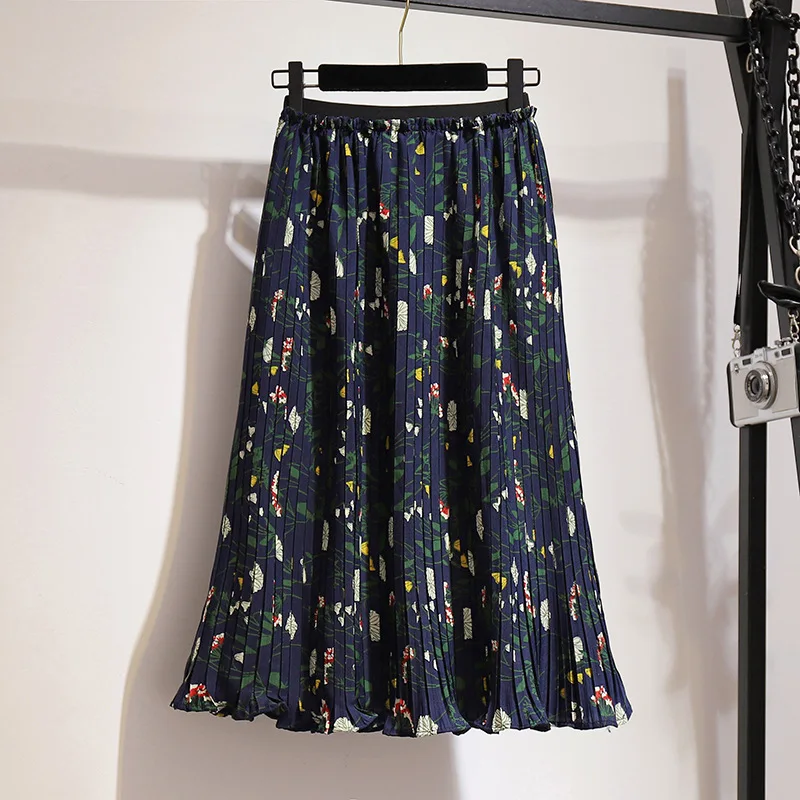 Spring Korean temperament floral Printed loose chiffon pleated  2022 new product new Chic Vestido skirt