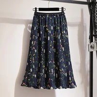 spring korean temperament floral printed loose chiffon pleated 2022 new product new chic vestido skirt