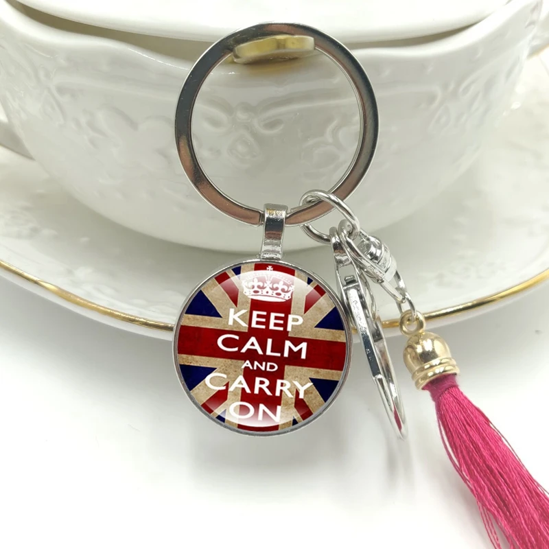 Лидер продаж! Новинка 2019 кольцо для ключей с надписью Keep calm and carry on стеклянный