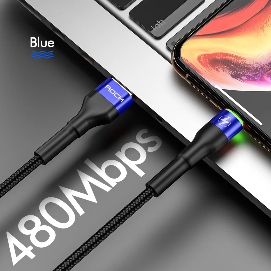 Blue With LED Light ROCK Metal Led usb-кабель со светом для iPhone 11 Xs MAX Xr X 8 7 6 6s Plus Быстрая зарядка для iPad 100 см 200 см 50 см Быстрая зарядка данных - Цвет: Blue With LED Light