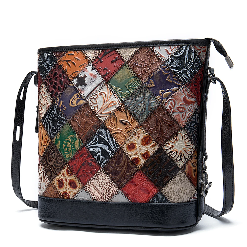 

Женская сумка-мессенджер в стиле пэчворк, дорожная сумочка из натуральной тисненой кожи в богемном стиле, Женский чемоданчик через плечо