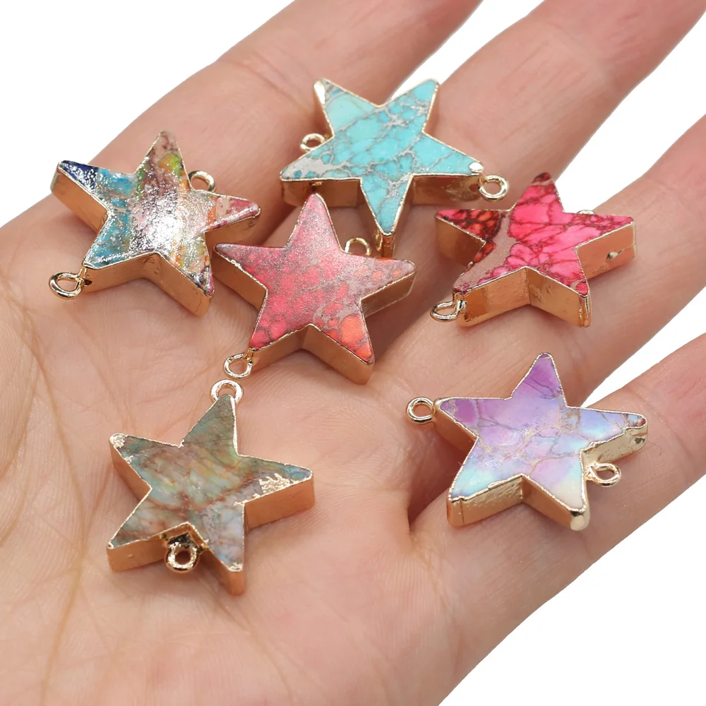 

Natural Gem Emperor Stone Star Shape Connector Handmade Crafts DIY Necklace Bracelet Jewelry Accessories Gift Making 23x25mm