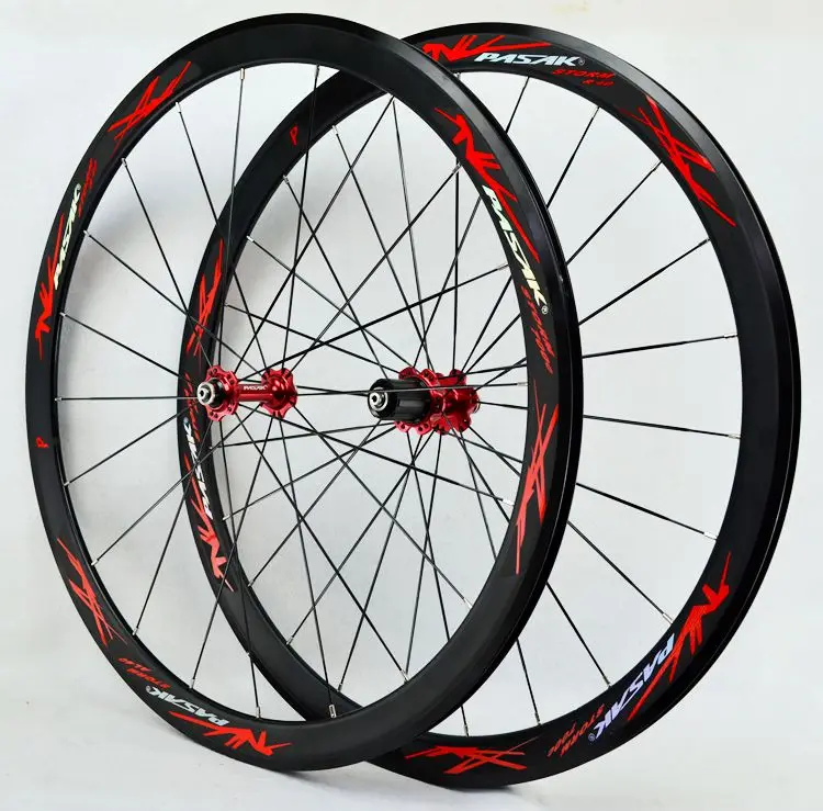 Red Hub Red 700c дорожный велосипед Колеса супер-светильник из алюминия четыре подшипника плоские спицы 3,0 гоночные 40 мм диски колеса для шоссейного велосипеда с F/V - Цвет: Red Hub Red