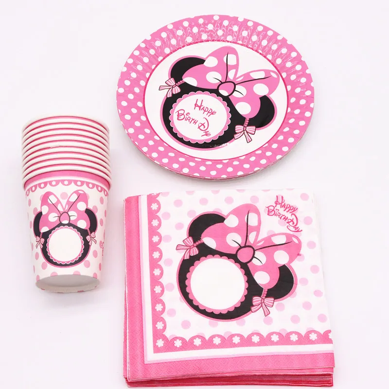 

PINK MINNIE Disposable Tableware Set Plates Cups Banners Balloons Girl Birthday Party Decoration Wedding Baby Shower Supplies