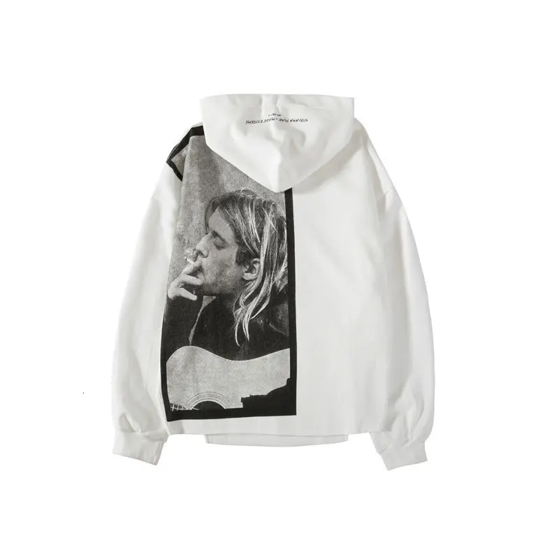 White EWQ/Kurt Cobain, мужская толстовка с принтом, хип-хоп, Повседневный пуловер в стиле панк-рок, толстовки с капюшоном, уличная мода, топы 9A283 - Цвет: White