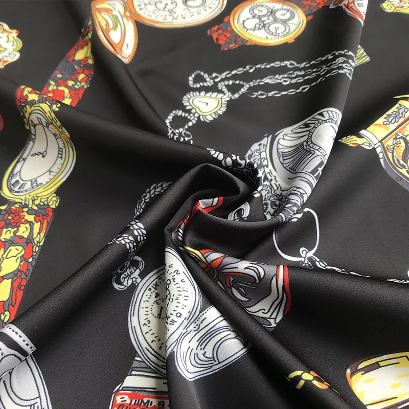 Часы цифровая печать ткань 145 см стрейч метр атласной ткани модное платье 100%