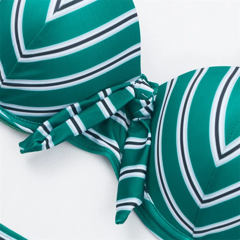 

XL-4XL Plus Size Striped Bikini High Waist Swimsuit Bowknot Swimwear Large Size Sexy Bathing Suit Push Up Bikini Women 2020