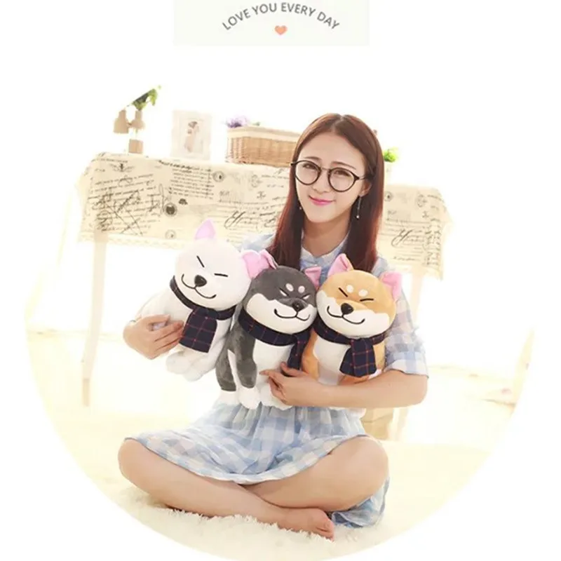 

25cm Kawaii Scarf Shiba Inu Dog Plush Toy Soft Animal Dog Stuffed Doll Stuffed Animals Christmas Gifts For Kids