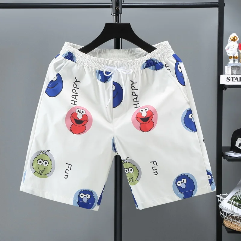 

2021 summer new men's quick-dry shorts men's fashion print slim five pants sports casual beach pants