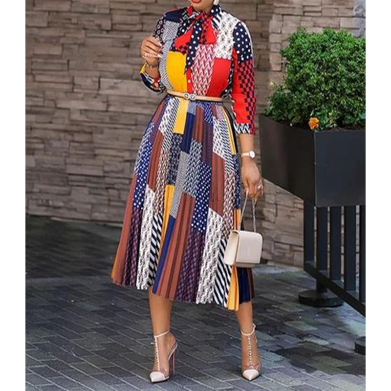 

traf Tie fold printed dress girl vestidos elegantes para mujer christmas kpytomoa Костюмы с юбкой aliexpress france shein natale