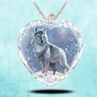 Ожерелье с подвеской в форме сердца из хрустального стекла, Снежный волк, женское ожерелье, новые модные металлические аксессуары, бижутерия для вечеринки, подарок для девушки