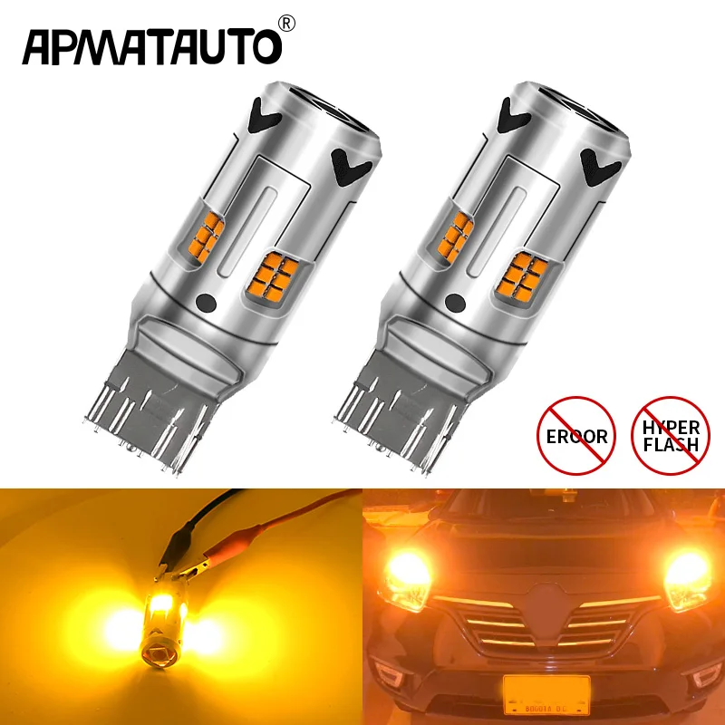 

2pcs No Hyper Flash T20 W21W WY21W 7440 7440NA LED Front Rear Turn Signal Light Bulbs Canbus Error Free Car Lamp Amber yellow