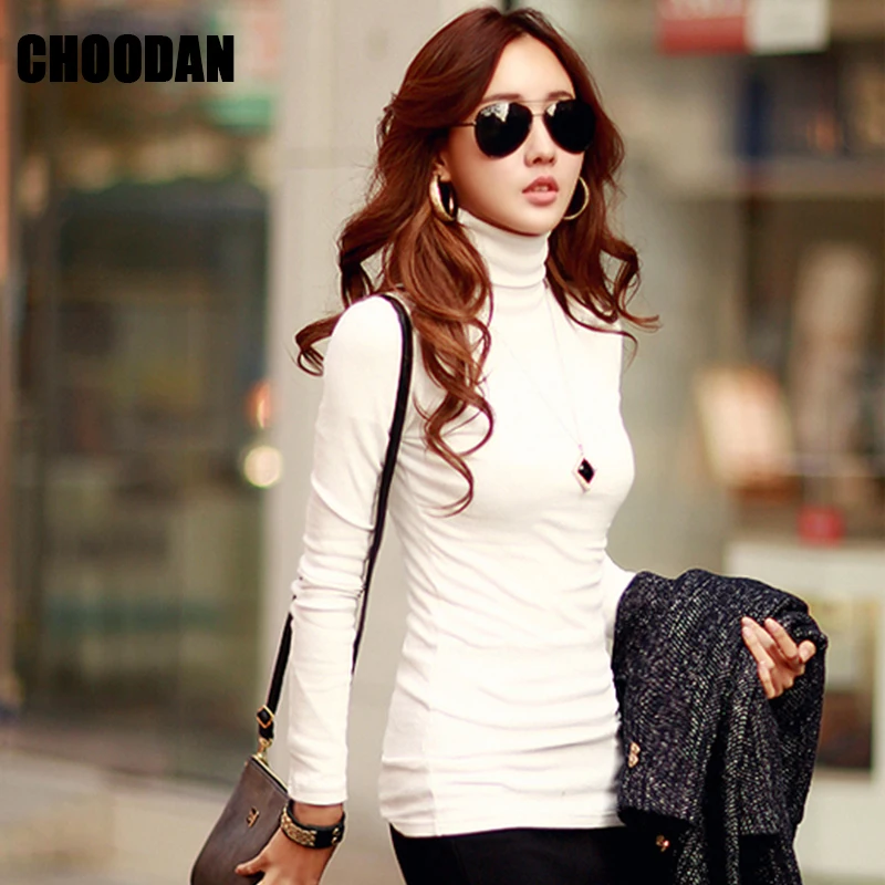 Водолазка белая рубашка Женская Осень Зима 2019 новая фитнес с длинным рукавом